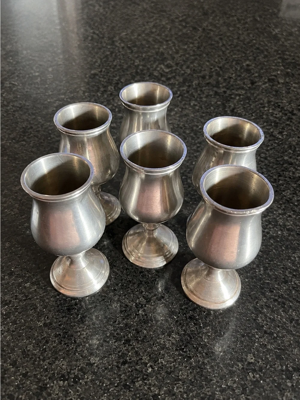 Set of 6 Vintage Pewter Cordial Goblets / Mini Chalices